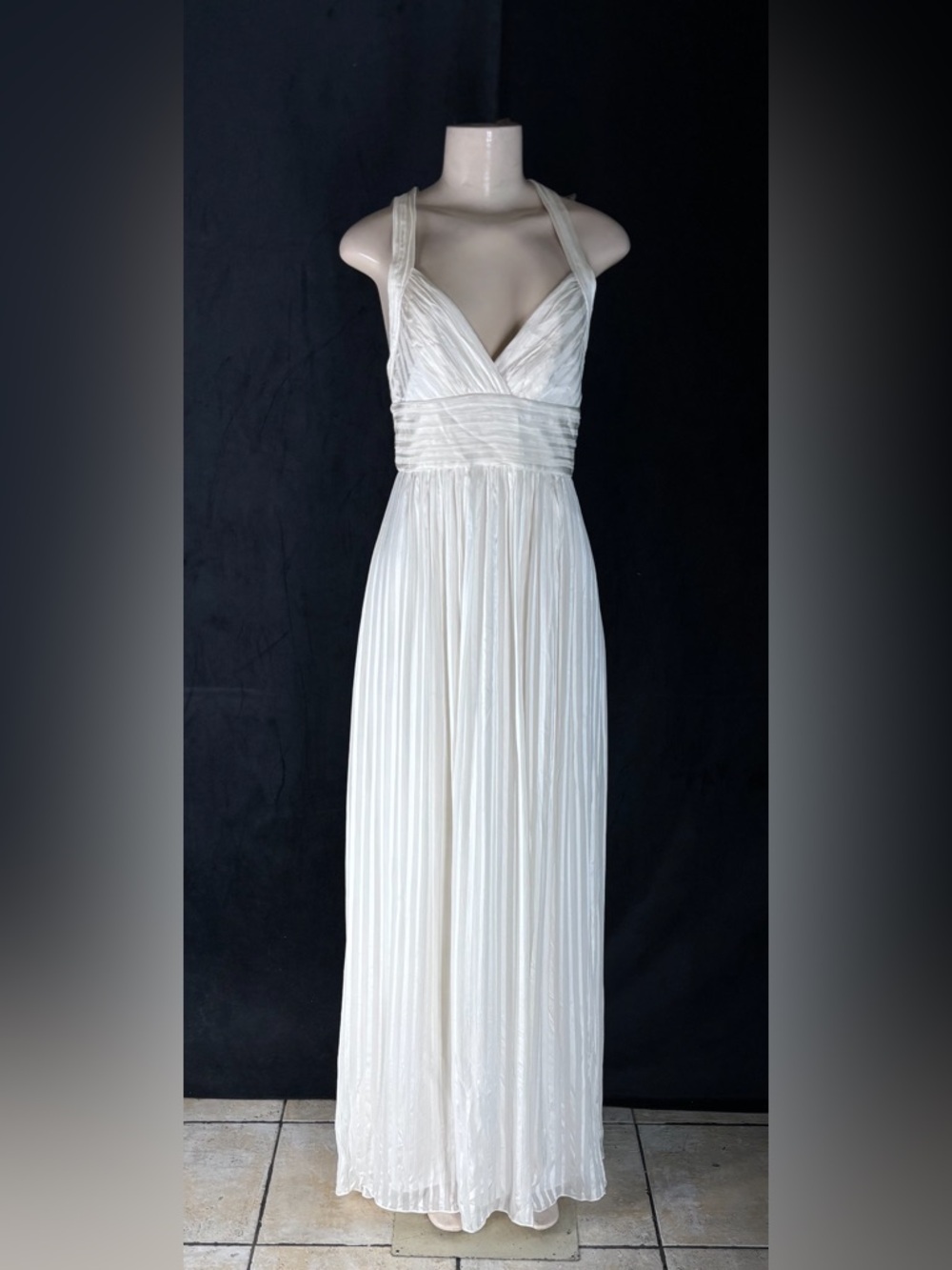 BCBGMaxAzria Ivory Pleated Halter Maxi Dress